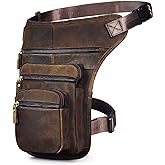 Le'aokuu Mens Genuine Leather Motorcycle Tactic Belt Waist Pack Drop Leg Cross Over Bag