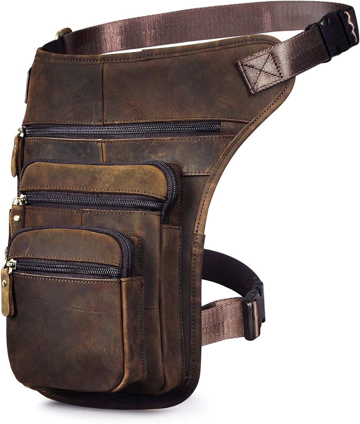 Le'aokuu Mens Genuine Leather Sport Outdoor Hip Bum Fanny Belt Waist Pack Drop Leg Thigh Messenger Bag 3111 (3111 Brown)