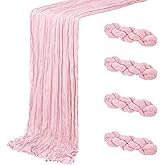 4 Pack Light Pink Cheesecloth Table Runner 20 x 120 inch Gauze Table Runners 10 FT Long,Semi Sheer Boho Cheese Cloth Fabric Table Runner Bulk for Wedding,Party,Baby Shower,Bridal Shower Decoration