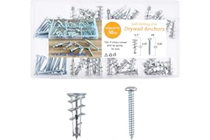 WK.HARDWARE 60Pcs-Drywall Anchors and Screws Kit - Wall Anchors and Screws for Drywall, Dry Wall Anchor Set with 30 1-1/5 in Self Drilling Drywall Anchors and 30#8 Galvanized Screws - 50LB Hanging and Mounting