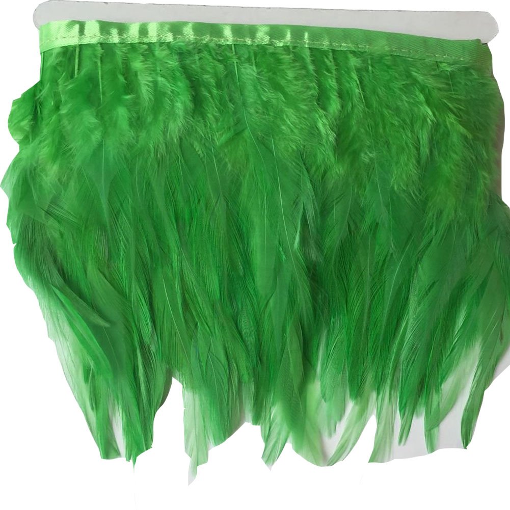 KOLIGHT Pack of 2m Natural Rooster Hackle Feather Trim Fringe 10-15cm in Width DIY Decoration (Lime)