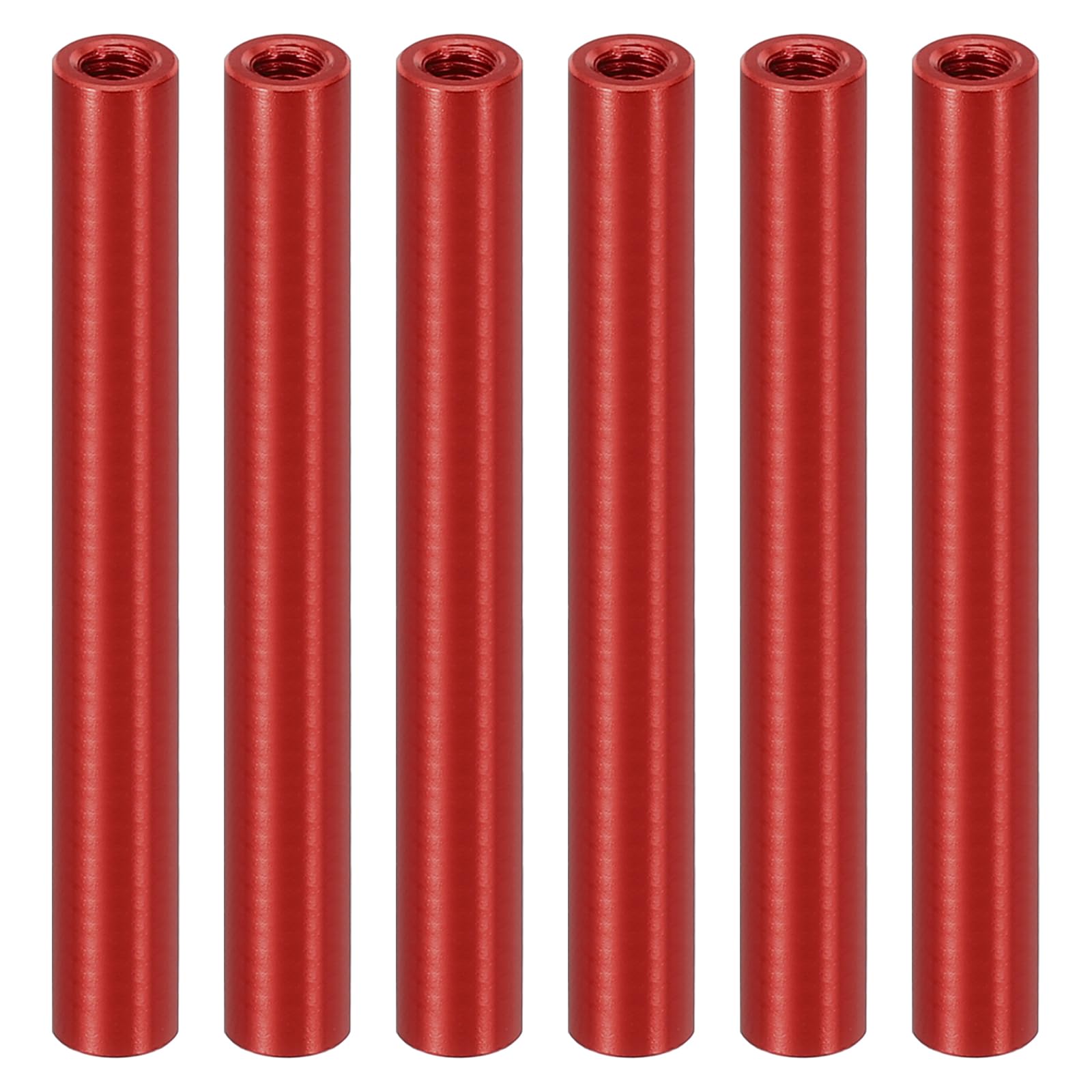 PATIKIL 6pcs M3 Metal Threaded Standoff Spacer Nuts, Round Aluminum Spacers Female Coupling Screws, 1/8" ID x 3/16" OD, Red, (50mm L) โ image 1