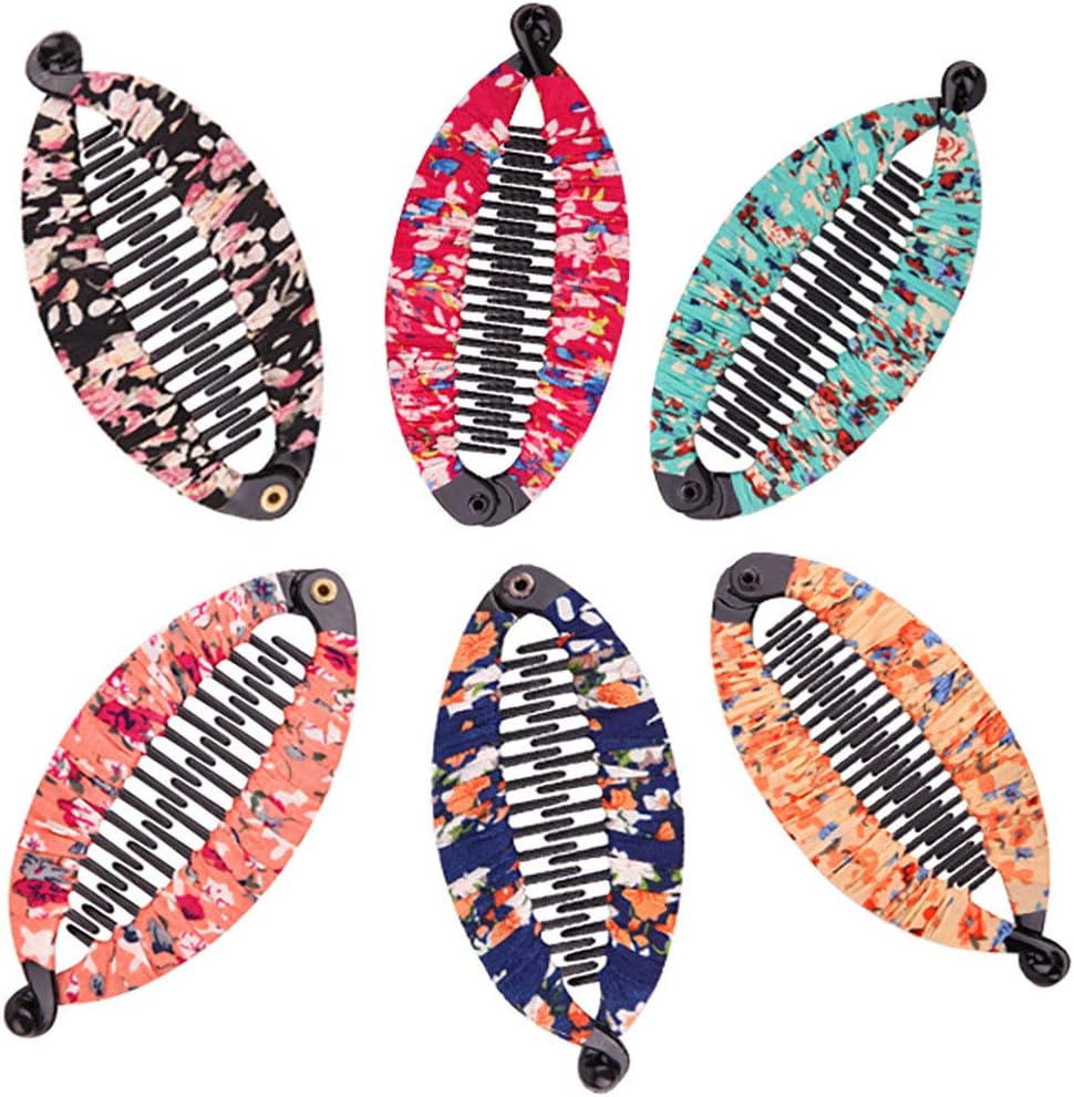 Fodattm Set of 6 Bohemia Style Wrapped Cloth Banana Hair Clip Hair Comb Hair Jaw Clips Plastic Fish Shape Hair Claw Hairgrip Hair Clincher for Women (Large)