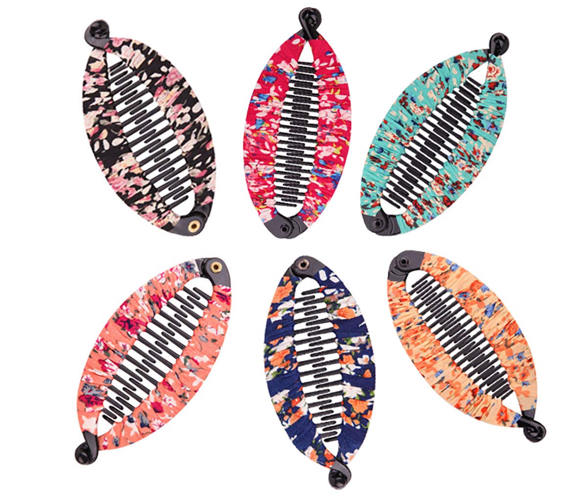 Fodattm Set of 6 Bohemia Style Wrapped Cloth Banana Hair Clip Hair Comb Hair Jaw Clips Plastic Fish Shape Hair Claw Hairgrip Hair Clincher for Women (Small)