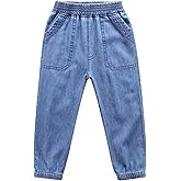 Happy Cherry Boys Blue Denim Pants Stretch Elastic Waist Loose Jeans with Pockets Pull on Denim Jeans for Kids