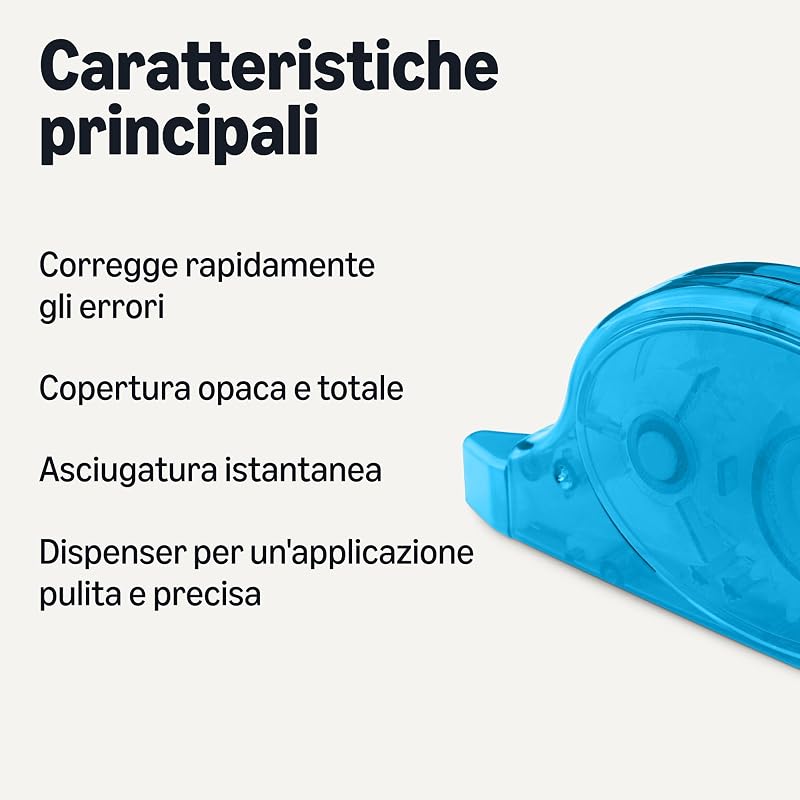 , Correttore a Nastro, Confezione da 4, a Rullo, Formato Penna, Stile Mouse, Asciugatura Istantanea, Lunghezza 12m, Colori Verde, Viola, Rosso, Blu