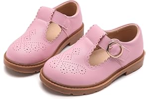WUIWUIYU Toddlers Girls T-Strap Hook&Loop Retro Brogues Shoes Oxfords School Uniform Dress Mary Jane Flats