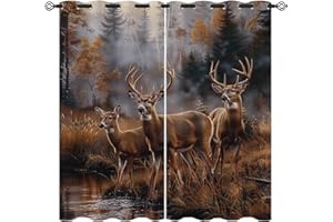 terxgrl Deer Blackout Curtains for Girls Boy Home Decor, Rustic Elk Country Forest Woodland Wildlife Grommet Thermal Insulated Drapes Darkening Window Curtain for Bedroom Living Room, 42 x 45 Inch