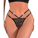 Banamic G String Thongs for Women Underwear Floral Lace Thongs Mid Waist Panties Briefs