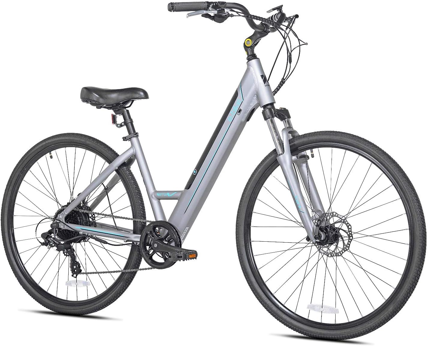 Kent Step Through Electric Bike, 700c Wheels, Gray/Aqua E-Bike