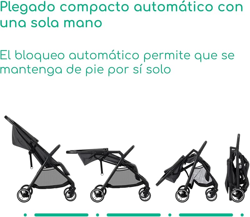 Azur, carrinho compacto para bebés, 0-3 anos (15 kg), carrinho leve para bebés, dobramento automático com uma mão, posição reclinada total, cesto largo, grafite mineral