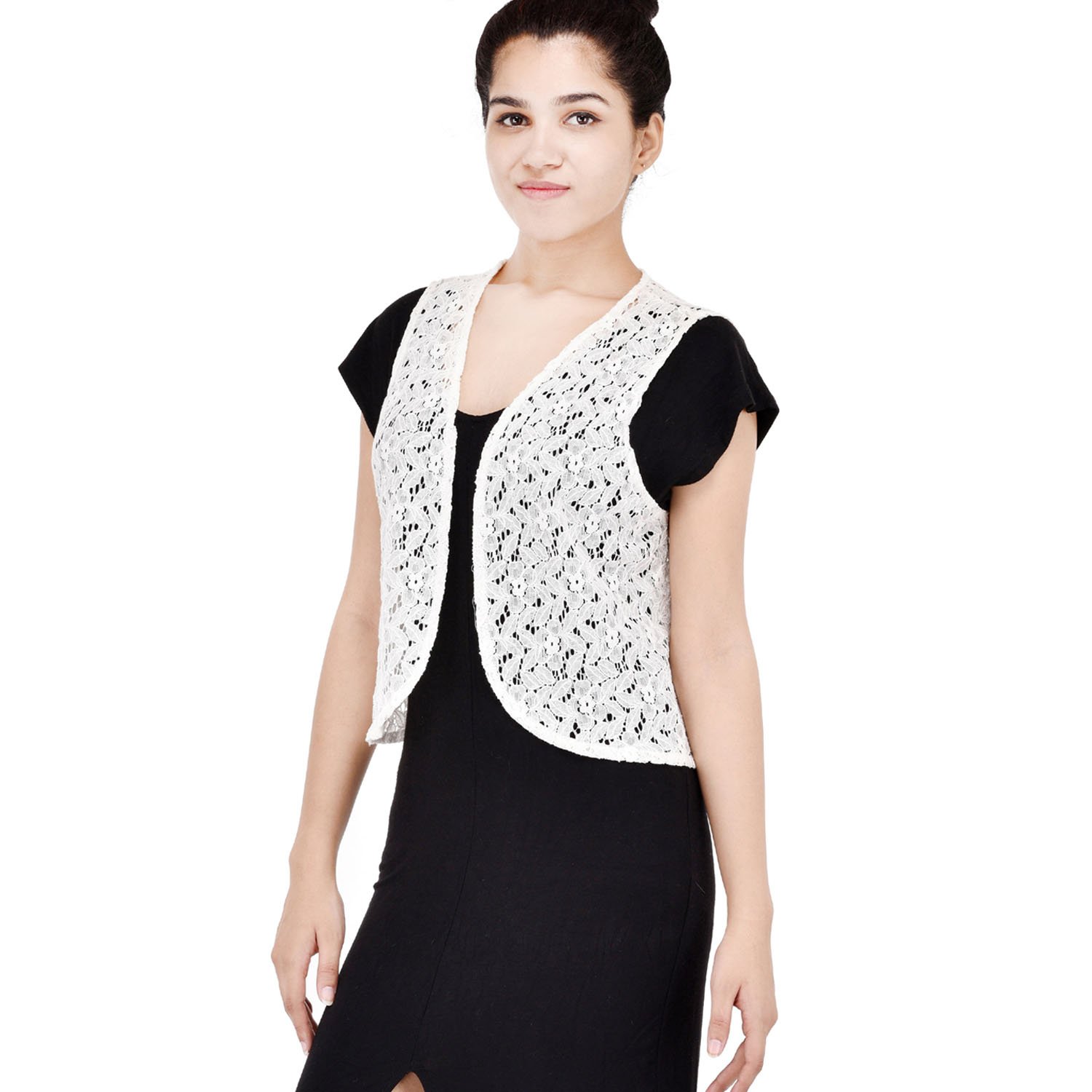 vr designers premium quality stylish & fashionable western wear sleeveless casual white sheer shrug for women/girls