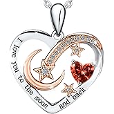 ALIANN 925 Sterling Silver Birthstone Heart Necklace for Women, “I Love You to the Moon and Back” Pendant, Gift-Ready Anniversary Birthday Jewelry Gift for Her Wife Mom Daughter Grandma