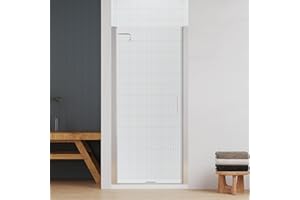 ENSO SENKA Shower Doors 34 in.W X 72 in.H Semi Frameless Hinged Pivot Swing Shower Door, SGCC Tempered Clear Glass, Reversible Installation, Chrome Finish