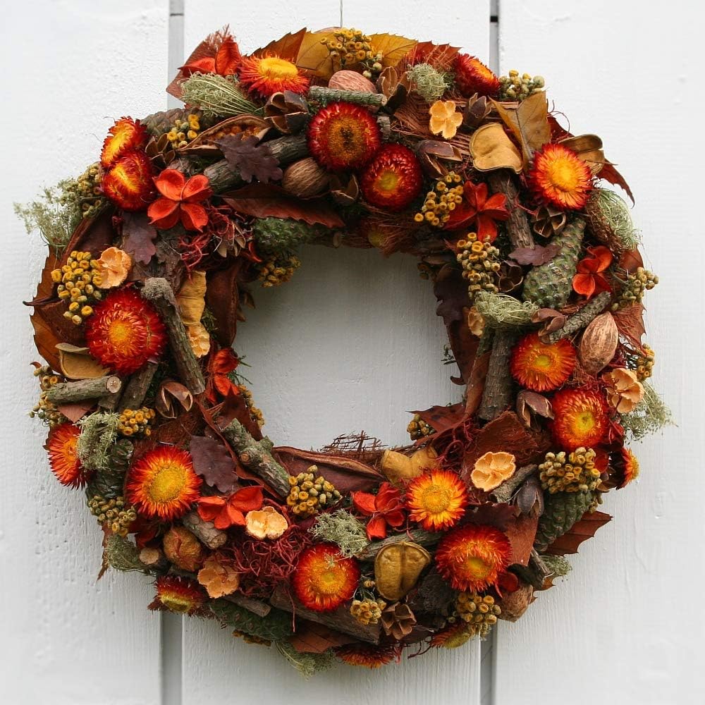 FRICollection Türkranz Herbstkranz Strohblumen orange Handarbeit 40 cm