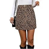 OYOANGLE Women's Y2K Leopard Button Front A Line Skirt Corduroy Short Skirt Business Casual Outfits