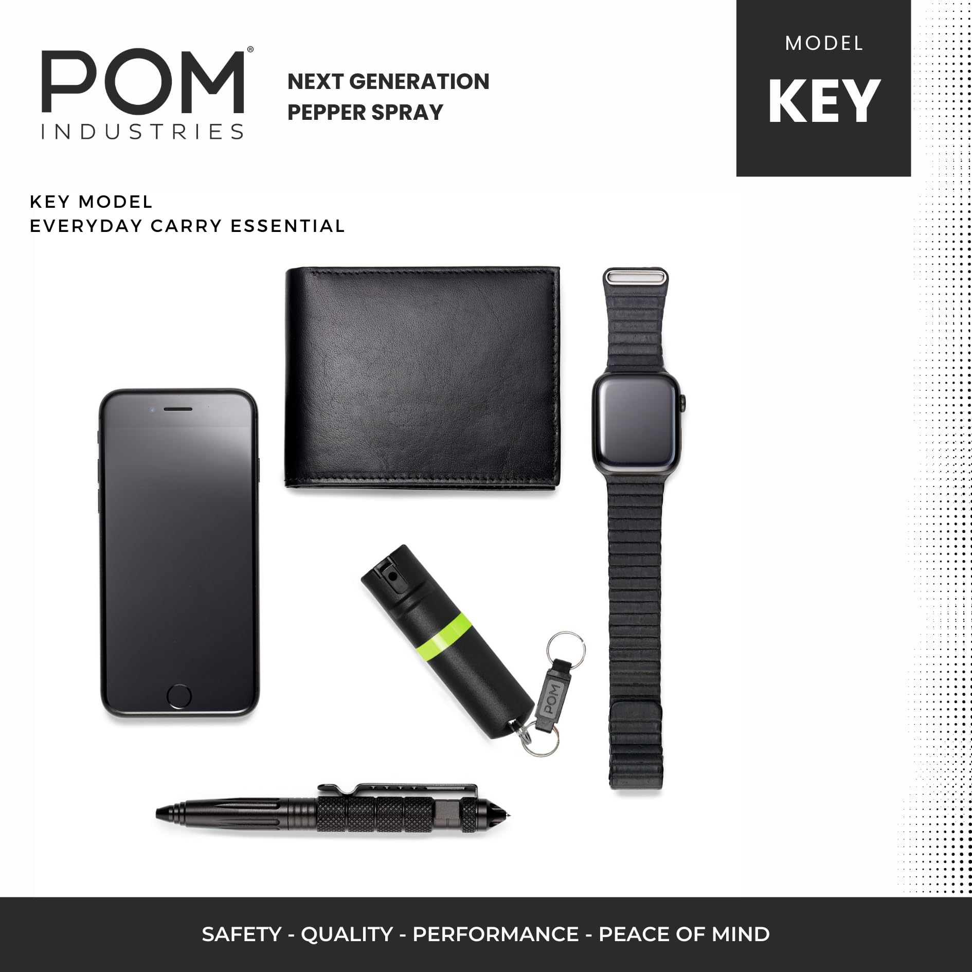 POM Premium Pepper Spray Keychain, Quick Release Access Flip Top Safety, Police Grade OC Formula with UV Marking Dye, 25 Precision Bursts, 10 Foot Effective Range, Made in USA