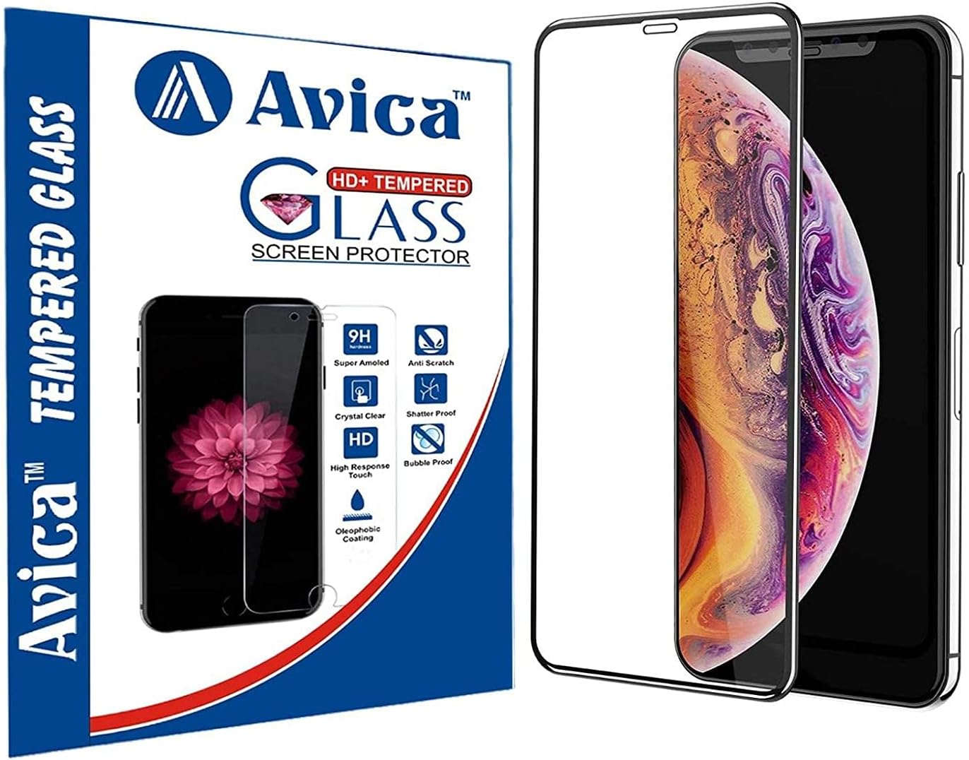 AVICA® Edge to Edge Full Glue Black 5D Curved Full Front Body Covered Tempered Glass Screen Protector for Apple iPhone Xs Max