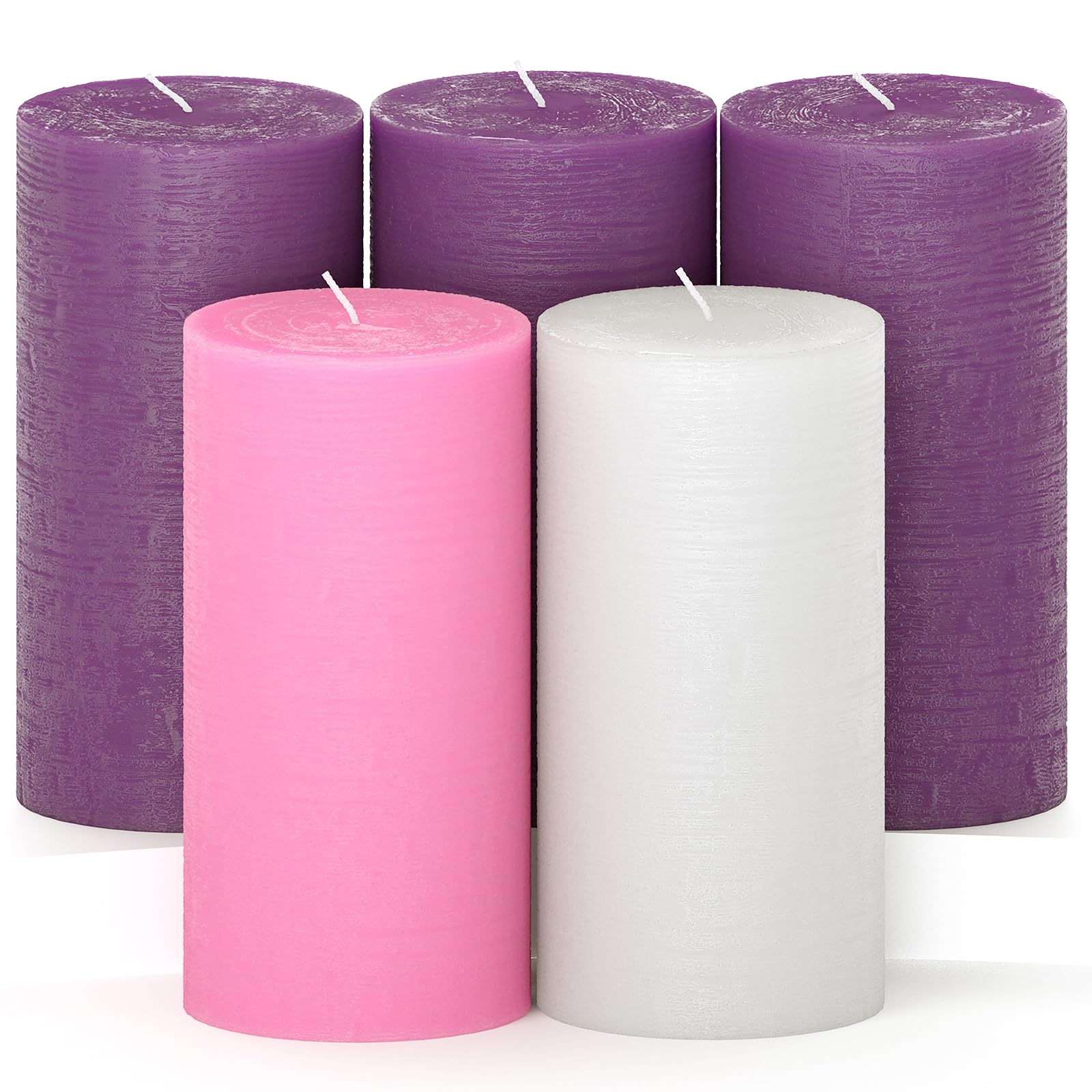 Photo 1 of CANDWAX 3x6 Pillar Advent Candles Set of 5 - Rustic Pillar Candles Unscented and No Drip Candles - Ideal as Candles for Advent Wreath or Christmas Decorations - Purple Set of Advent Pillar Candles