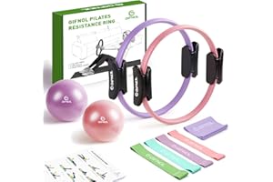 GIFNOL Pilates Ring and Ball Set with Resistance Bands - Pilates Equipment for Home Workout - 14'' & 12'' Pilates Rings, 2 Pilates Balls, 5 Resistance Bands for Toning Arms, Thighs/Legs & Core