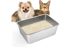 LIHONG Large Size Stainless Steel Litter Box for Cat and Rabbit,Metal Litter Box for Pet,Non Slip Rubber Absorbs Odor Kitty Cat Litter Pan, Easy to Clean 20L''×14W''×8H''