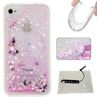 TOCASO Schutzhülle Apple iPhone 4 / 4S Transparent Bumper Rand Dynamisch Treibsand Flüssige Glitter Handyhülle Rückschale Cle