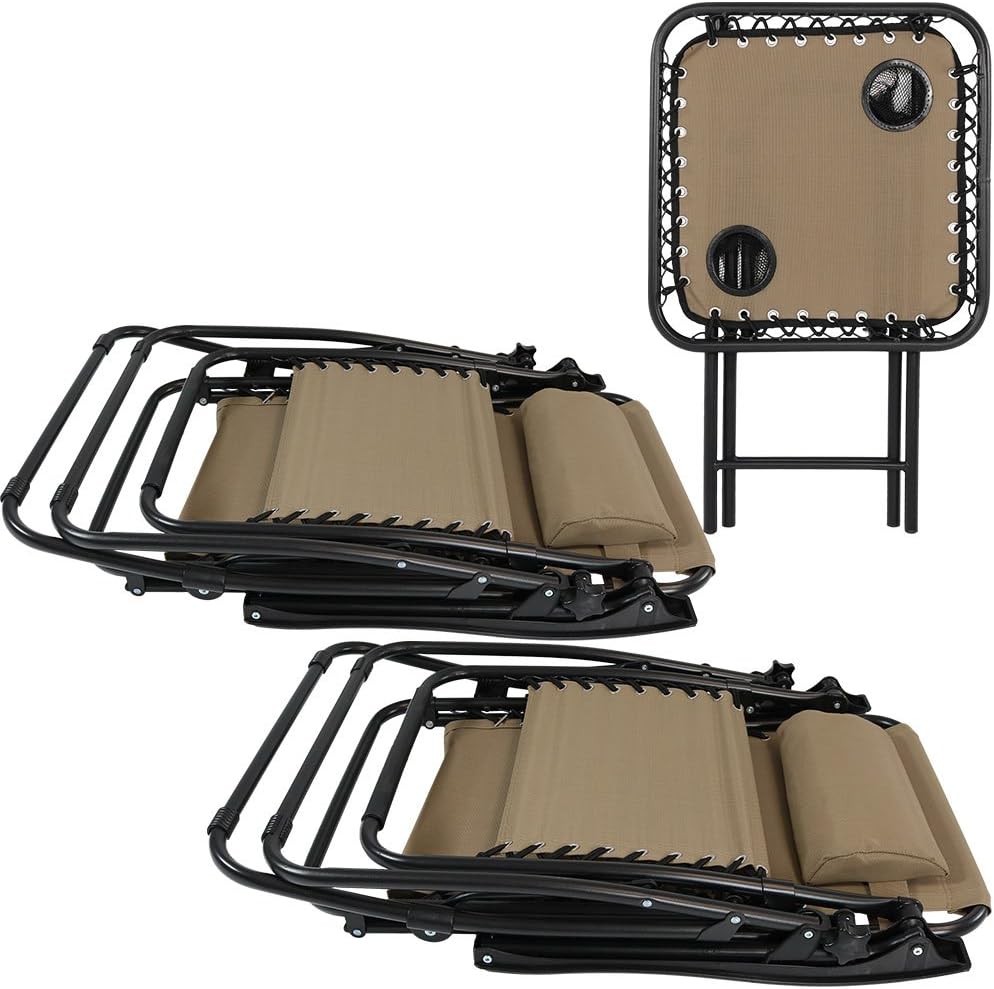 Sunnydaze Outdoor Zero Gravity Chair 2 Pack with Patio Table Cupholders and Pillows Included Khaki: Kitchen & Dining