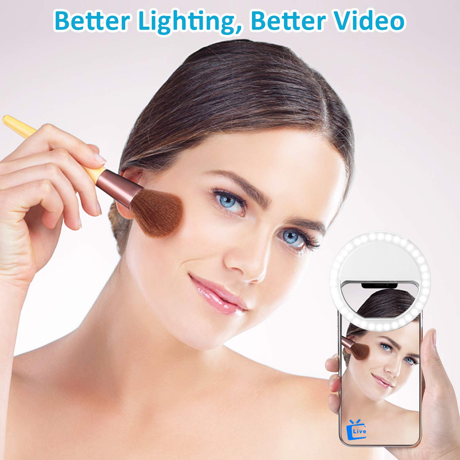 Selfie Ring Light, Rechargable 36 LED Natural Light Lighting Clip On Phone Tablet Laptop Photography Phone Camera Photos Video by Boiros