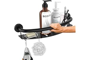 Black Shower Grab Bar Shelf 18 Inch, Zepolu Stainless Steel Shampoo Shelf Grab Bar, Wall Mount Bathroom Shelves Safety Balanced Support Bar Handrail Assist Handle for Elderly Senior Handicap