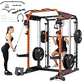 YOLEO Smith Machine &amp; Squat Rack Combo, Multi-Function Power Cage | Heavy-Duty Steel with J-Hooks &amp; Safety Arms, Multiple Attachments &amp;Customizable Hole Positions Home Gym for Full-Body Workout