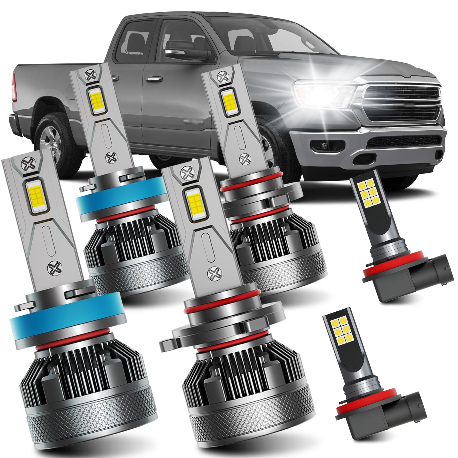 Photo 1 of AWALITED Fits for 2019-2023 Dodge Ram 1500 2500 3500 High Low Beam Fog Lights Bulbs Combo, 6000K White Plug-and-Play Super Bright Light Bulbs, Pack of 6