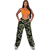 AOPCYIU Women’s Cargo Pants with Pockets Camo Low Rise Baggy Army Green Cargo Pants Casual Ankle Drawstring