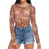 JULYTO Women's Mesh Long Sleeve Top Trendy Sheer Tops See Through Shirt Tops S-2XL