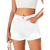 Bosmeer Women's Mid-High Rise Ripped Denim Shorts Stretchy Distressed Jean Shorts with Pockets Folded Hem Casual Summer Jorts