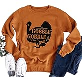 SUNFLYLIG Gobble Gobble Y'all O-Neck T-Shirt Women's Thanksgiving Fun Turkey Graphic Long Sleeve Casual Blouse Tops