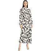 Donna Morgan Women's Boat Neck Long Sleeve Maxi Slim Fit Bodice with Waist Tie Detail-Ankle Length Wedding Guest Dress