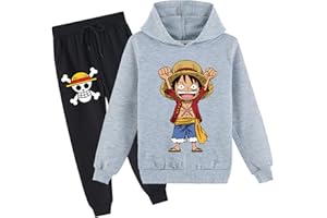 RYDLE Kids 2 Piece Outfits One Piece Hoodies-Anime Luffy Long Sleeve Sweatshirts and Sweatpants Casual Sweatsuit for Boys