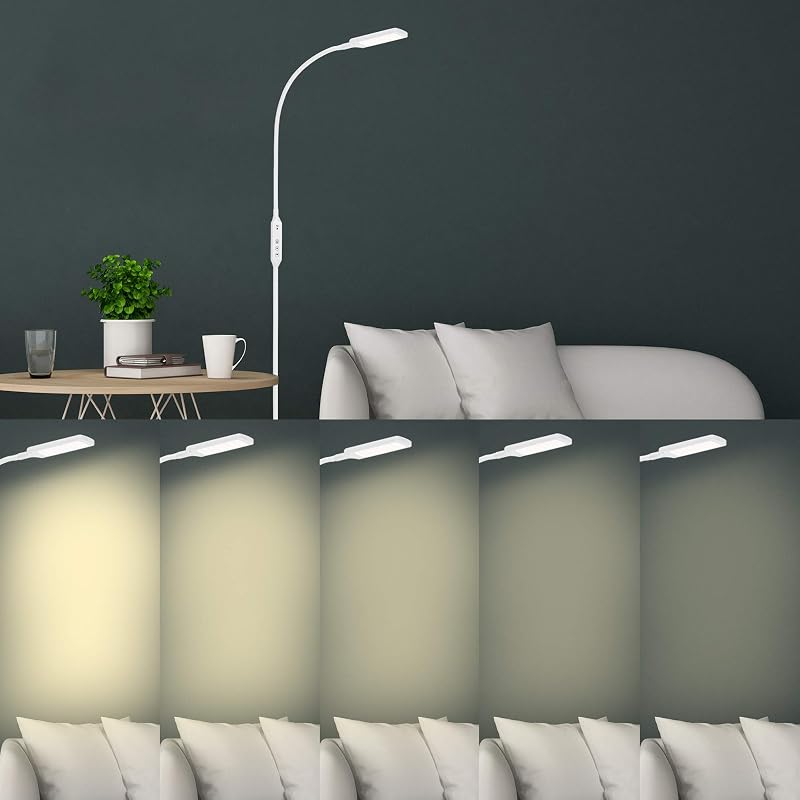 Leuchten - Candeeiro de pé LED, regulável, comando remoto, inclui controlo de temperatura de cor, 8 watts, 700 lúmens, branco