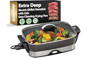 NOZAYA 16-inch Electric Foldaway Nonstick Skillet - with Tempered glass cover & stay-cool handles allow skillet to double as a buffet server, black