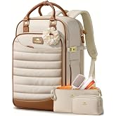 MATEIN HER Quilted Travel Backpack with Hot Hair Travel Bag, 4-Piece Set | Makeup Compartment, Multi Pockets, Wet-Dry Pocket, TSA Approved Carryon Backpack, Fits 17in Laptop, 40 oz Water Bottle Pocket