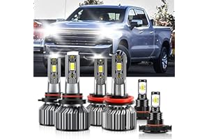 TXBILMOO Compatible For Chevrolet Silverado 1500 2007-2015 9005 H11 High/Low Beam 5202 Fog Light Bulbs, 600% Brightness 6500K White with Cooling Fan, Plug and Play, IP68 Waterproof Pack of 6