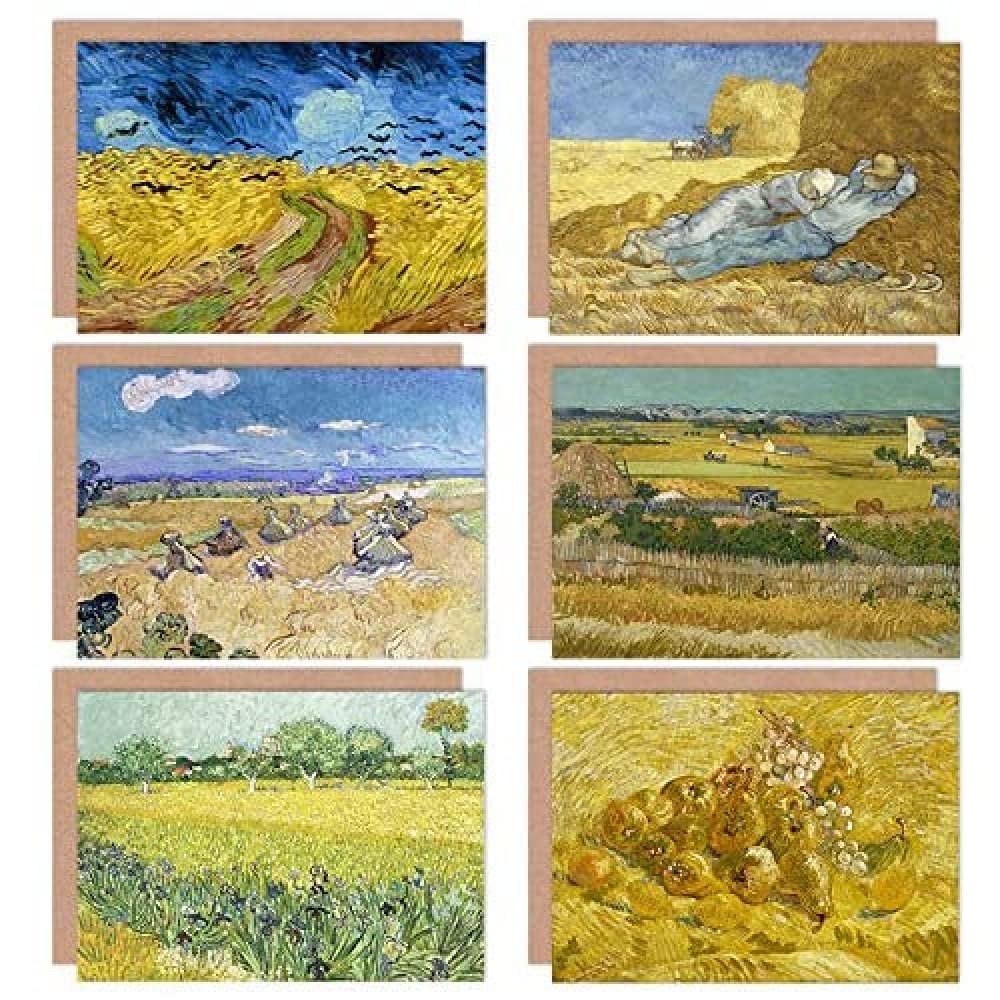 Artery8 Vincent Van Gogh Kweeperen Oogst Siesta Arles Field Crows Fine Art Greeting Card Pack of 6