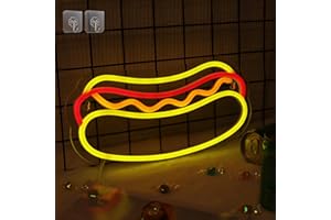 Hot Dogs Neon Signs for Wall Decor, Attivolife Light up Delicious Food Hamburg Shaped LED Lamp with Dimmable USB Powered, Uni