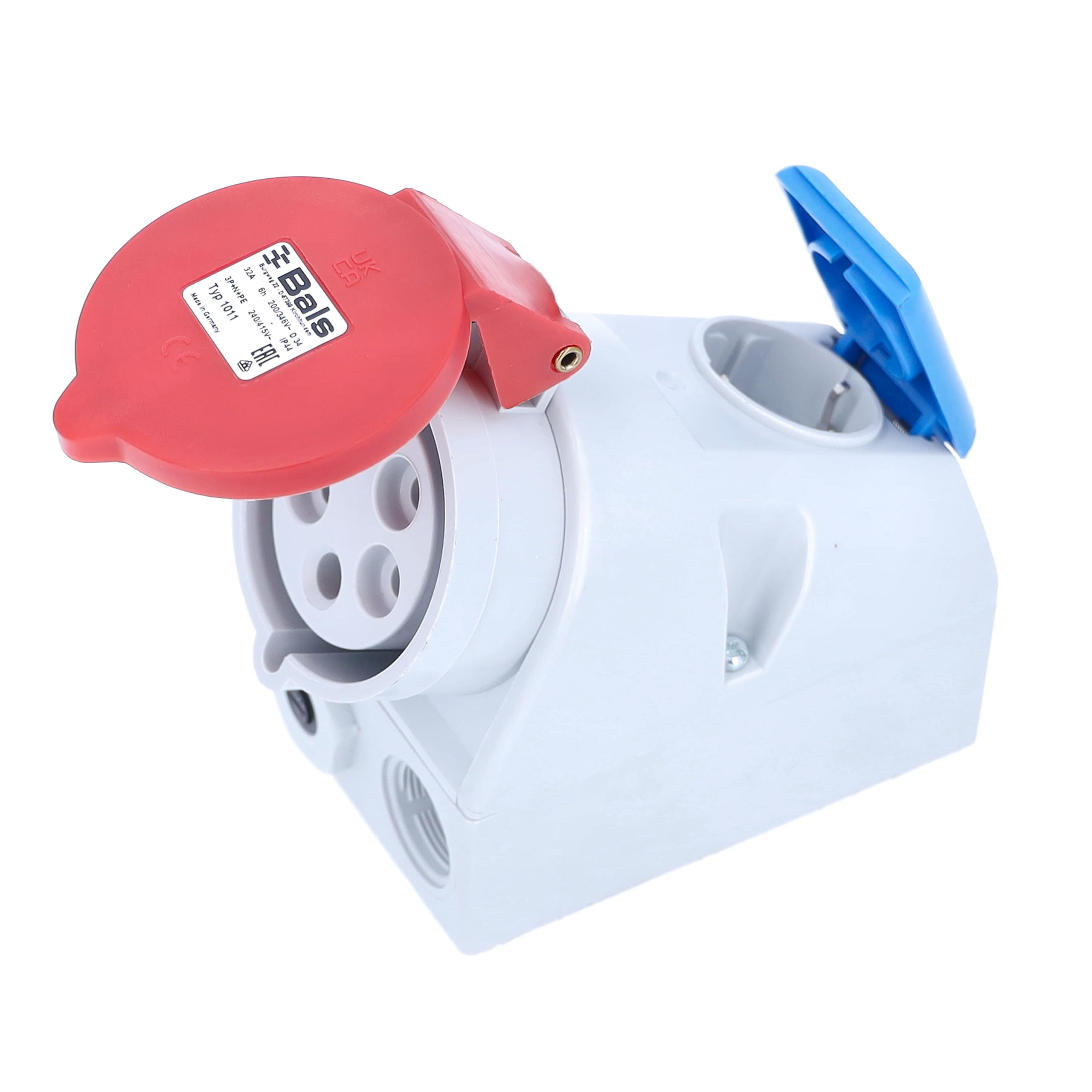 as - Schwabe 60438 CEE 5-Pole Wall Outlet with 10 A Grounding Connection and Fuse Protection for Work Sites. IP 44, 400 V, 32 A, 6 h
