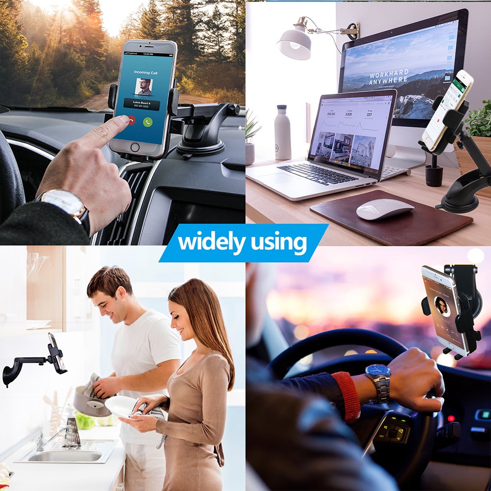 FYHD Car Phone Mount with Extendable Telescopic Arm, Universal Smartphone Car Holder for Car Windshield/Dashboard Compatible with iPhone X 8 8 Plus Samsung Galaxy LG Nexus Sony Nokia and More...