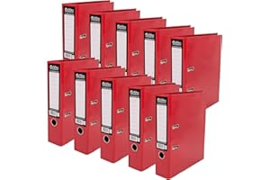 Pukka Pad, Brights A4 Lever Arch Files – 10 Pack – 70mm Spine with Customisable Label for Large Amounts of Documents and Thumb Hole Retrieval – 32 x 28cm, Red