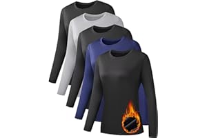 NebuKinex 5 Pack Long Sleeve Thermal Shirts for Women Ultra Soft Fleece-Lined Crew Neck Workout Baselayer Tops