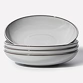 Pokini Pasta Bowls 30 oz, Terracotta Ceramic Plate Bowls for Kitchen, Microwave & Dishwasher Safe, Large Wide Serving Bowls for Salad/Soup/Noodle/Dessert, Moonstone White