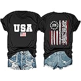 4th of July Shirts Women American Flag Patriotic Shirts USA Star Stripes Graphic T Shirt Short Sleeve Summer Tops
