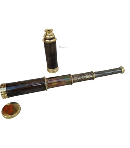 9.5 Inch Brass Telescope With Wooden Box - Pirate Style Spyglass For Decor & Viewing